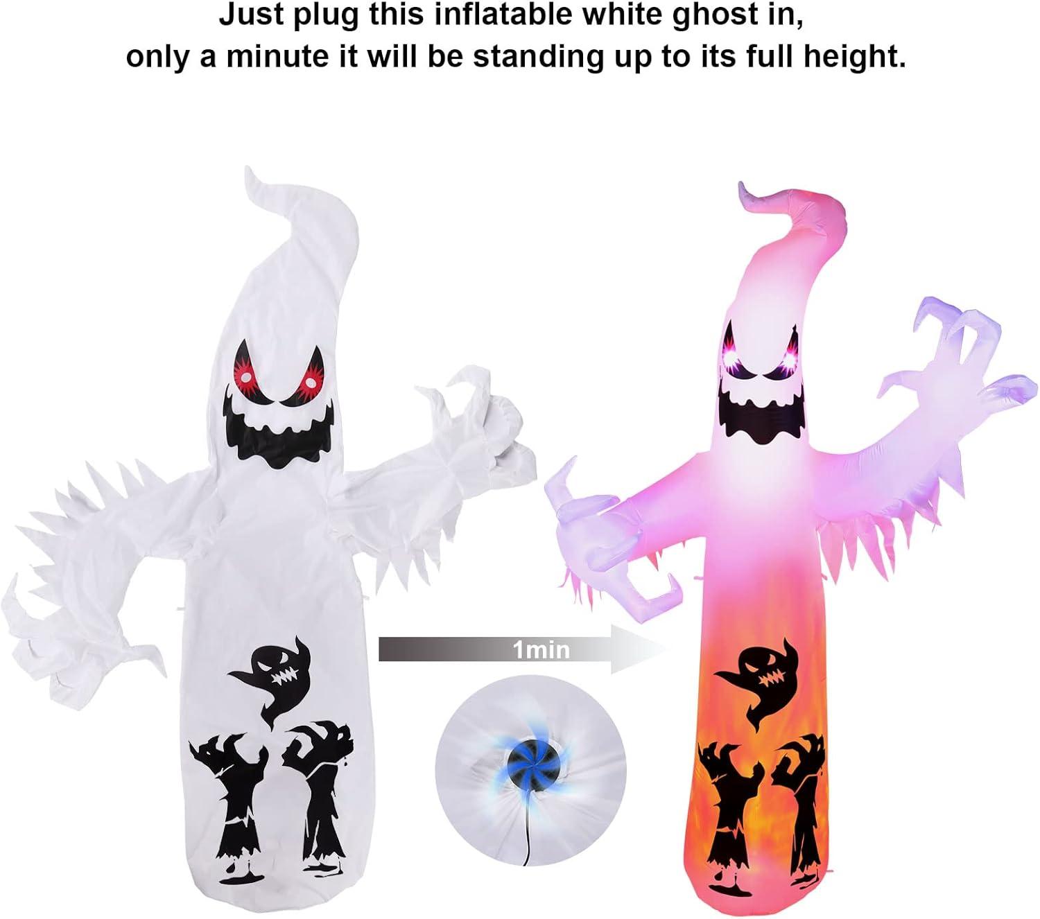 imageHalloween Inflatable Ghost CAMULAND 8 FT Halloween White Ghost Inflatable Outdoor Decoration with Builtin Color Changing LED Lights Great for Backyards Gardens and Lawns8FT White Ghost