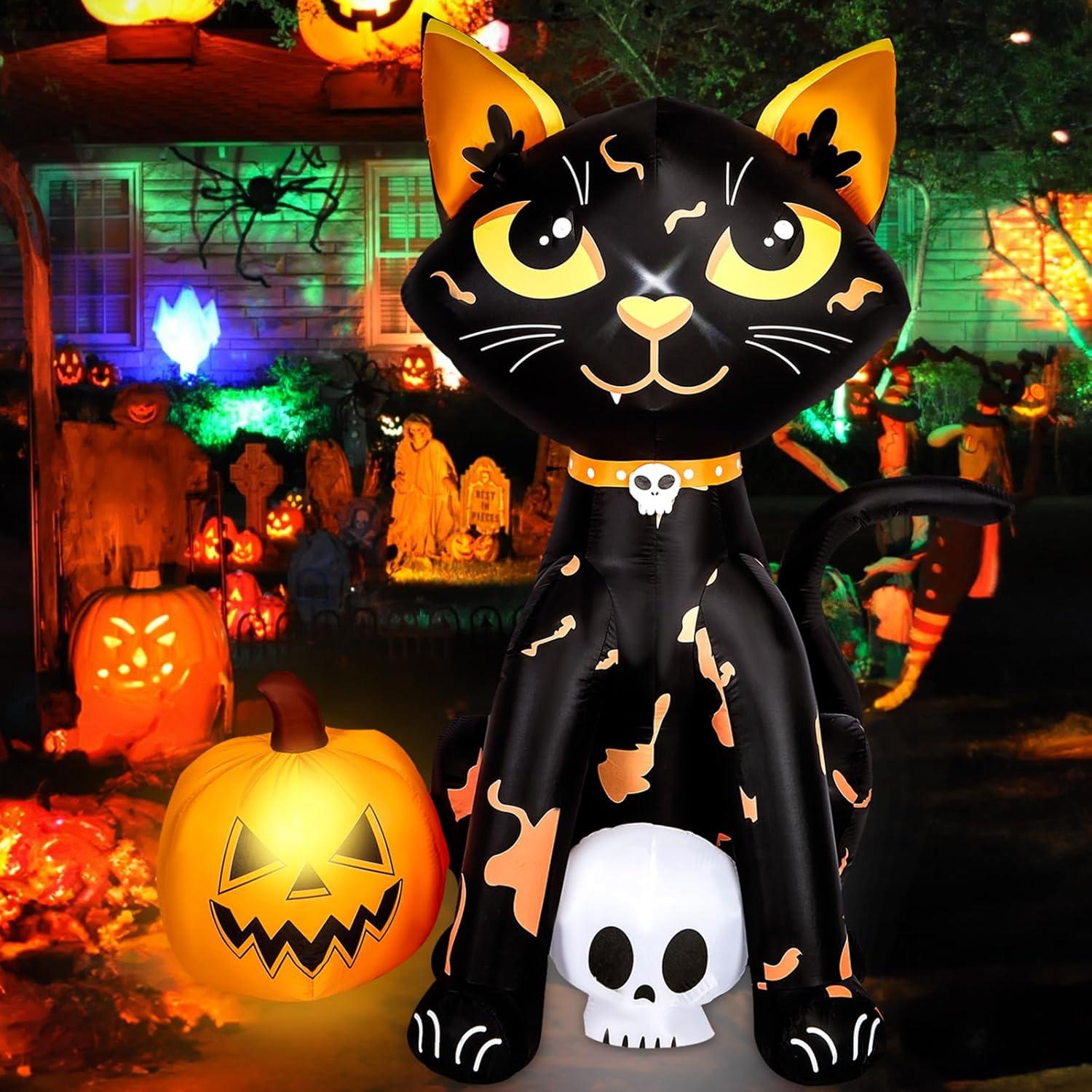 imageHalloween Inflatable Ghost CAMULAND 8 FT Halloween White Ghost Inflatable Outdoor Decoration with Builtin Color Changing LED Lights Great for Backyards Gardens and Lawns5FT Black Cat