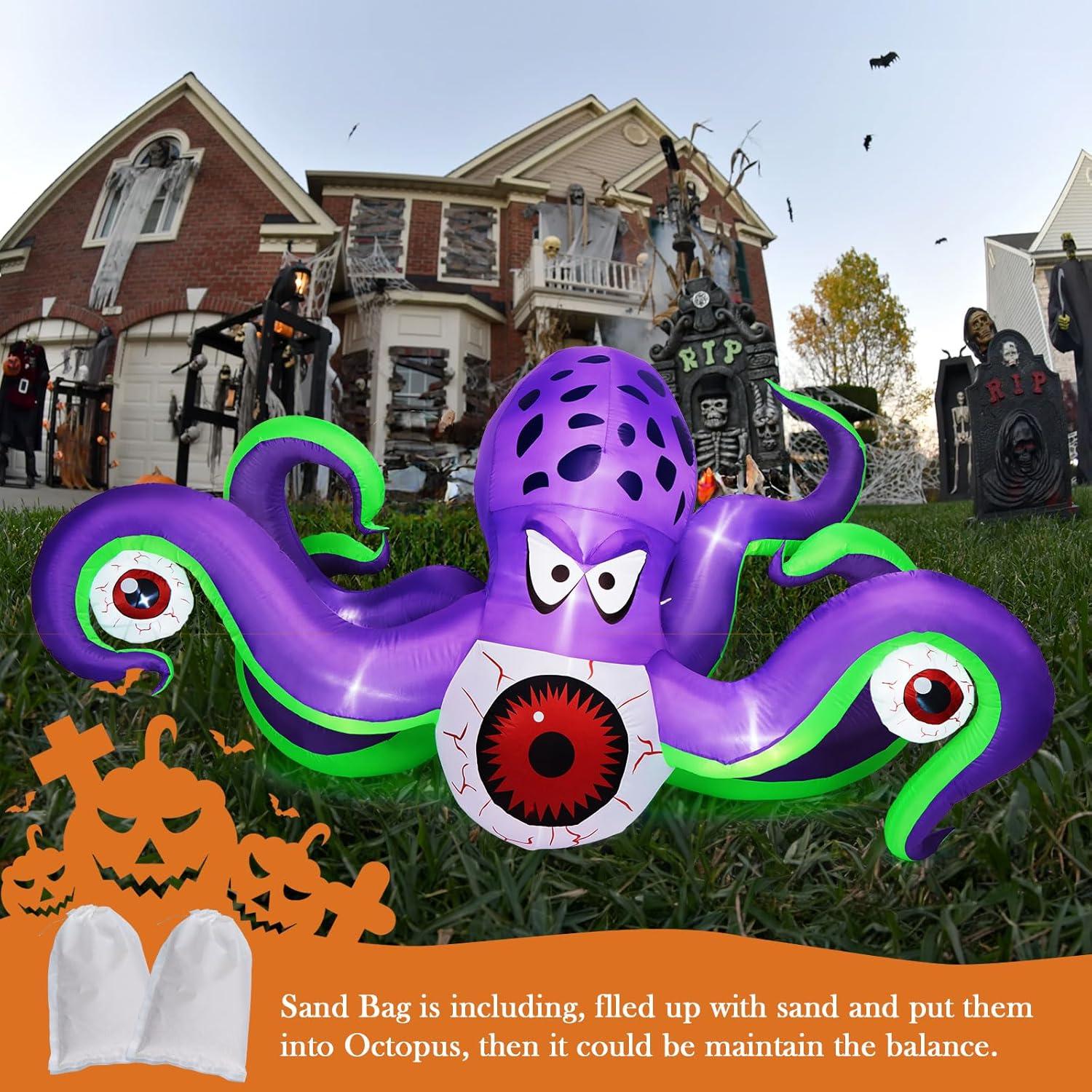 imageHalloween Inflatable Ghost CAMULAND 8 FT Halloween White Ghost Inflatable Outdoor Decoration with Builtin Color Changing LED Lights Great for Backyards Gardens and Lawns65FT Giant Octopus