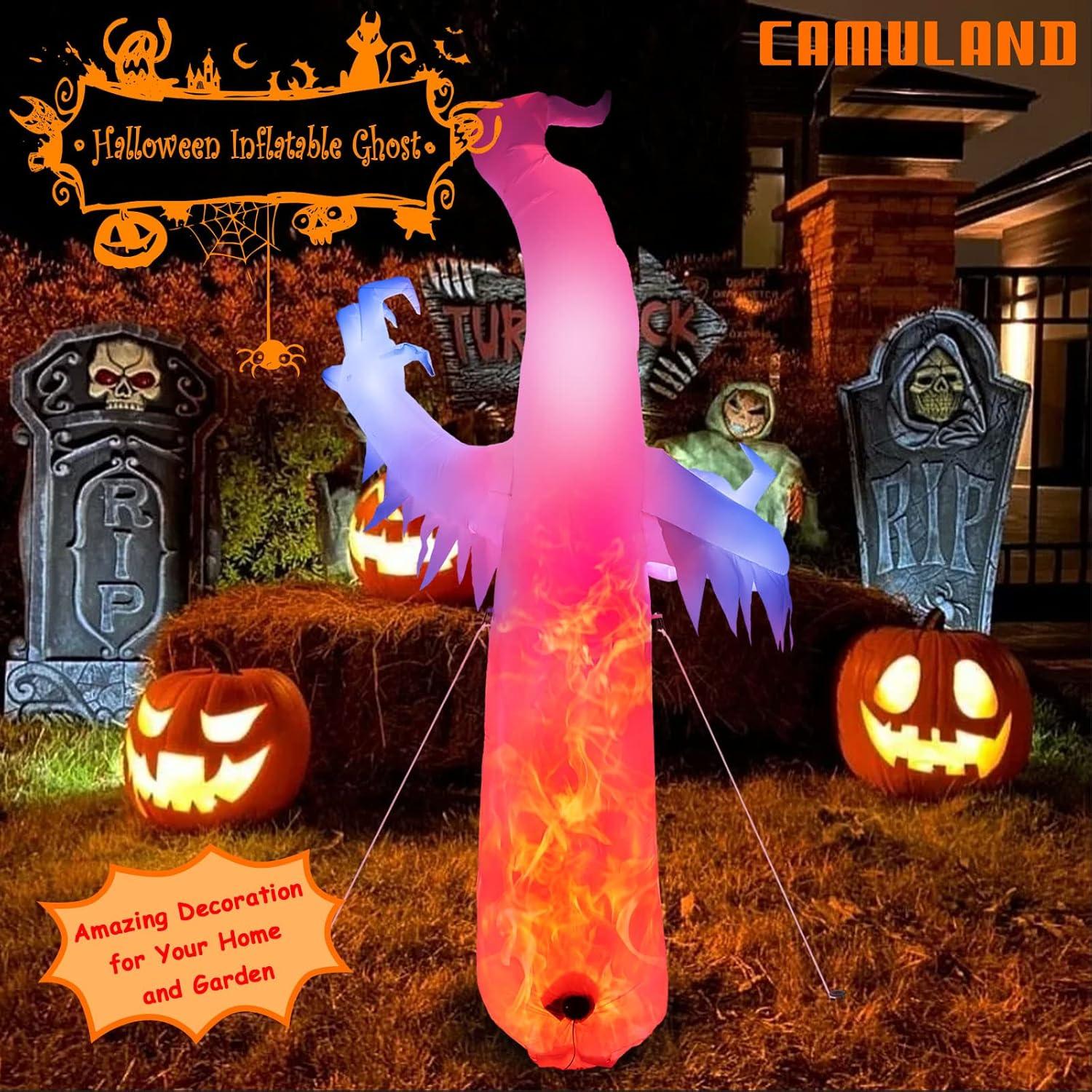 imageHalloween Inflatable Ghost CAMULAND 8 FT Halloween White Ghost Inflatable Outdoor Decoration with Builtin Color Changing LED Lights Great for Backyards Gardens and Lawns8FT White Ghost