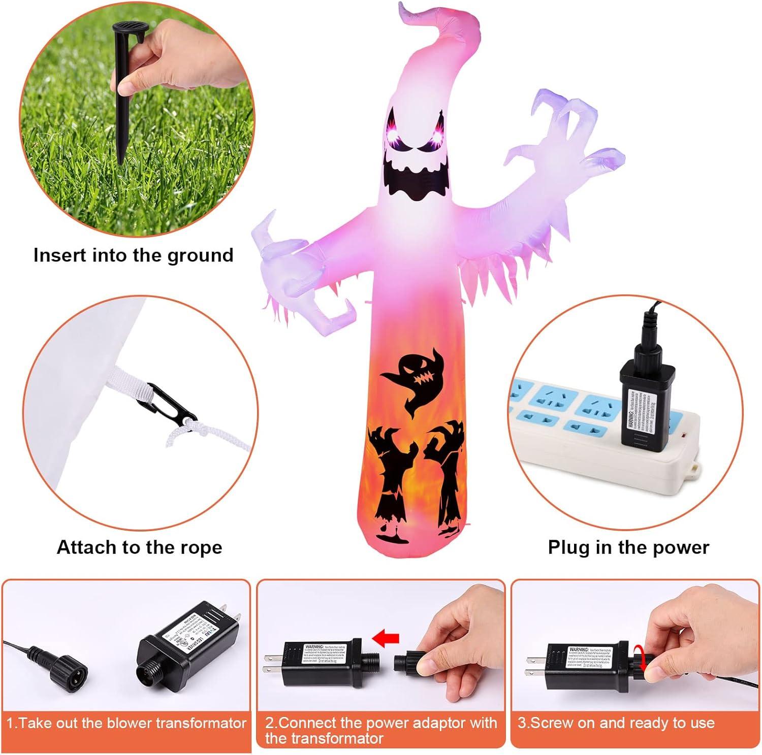 imageHalloween Inflatable Ghost CAMULAND 8 FT Halloween White Ghost Inflatable Outdoor Decoration with Builtin Color Changing LED Lights Great for Backyards Gardens and Lawns8FT White Ghost