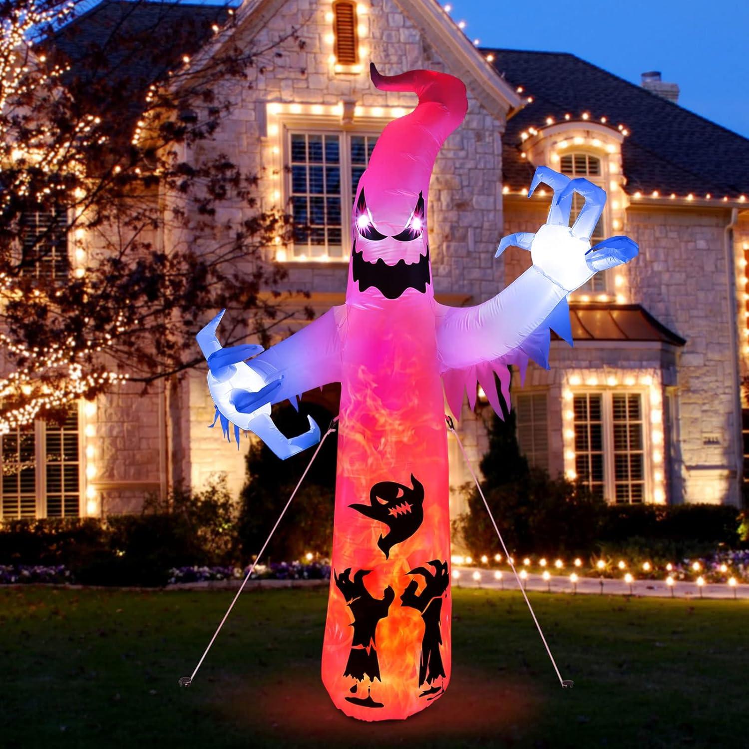 imageHalloween Inflatable Ghost CAMULAND 8 FT Halloween White Ghost Inflatable Outdoor Decoration with Builtin Color Changing LED Lights Great for Backyards Gardens and Lawns8FT White Ghost