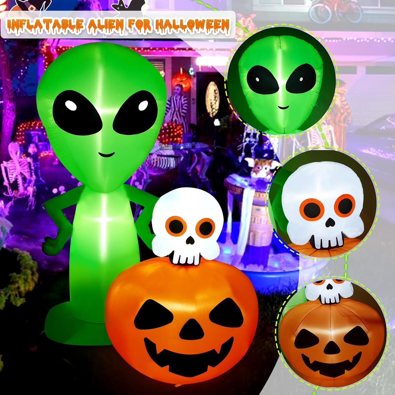 imageHalloween Inflatable Ghost CAMULAND 8 FT Halloween White Ghost Inflatable Outdoor Decoration with Builtin Color Changing LED Lights Great for Backyards Gardens and Lawns68FT ETSkull
