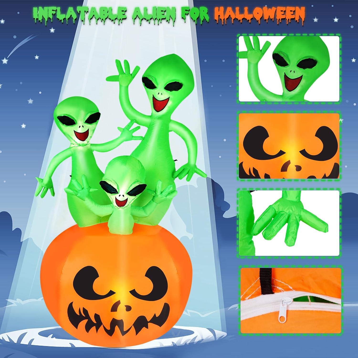 imageHalloween Inflatable Ghost CAMULAND 8 FT Halloween White Ghost Inflatable Outdoor Decoration with Builtin Color Changing LED Lights Great for Backyards Gardens and Lawns6FT Alien