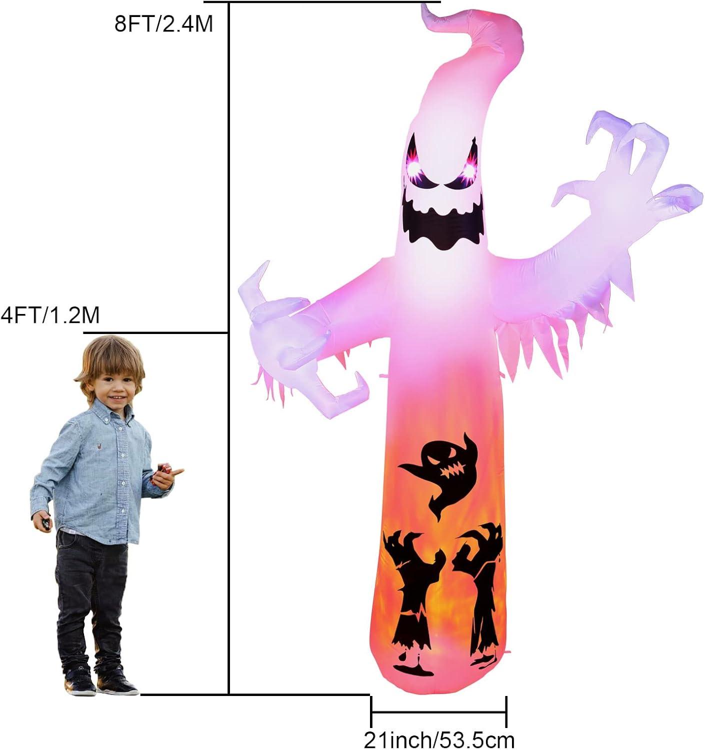 imageHalloween Inflatable Ghost CAMULAND 8 FT Halloween White Ghost Inflatable Outdoor Decoration with Builtin Color Changing LED Lights Great for Backyards Gardens and Lawns8FT White Ghost