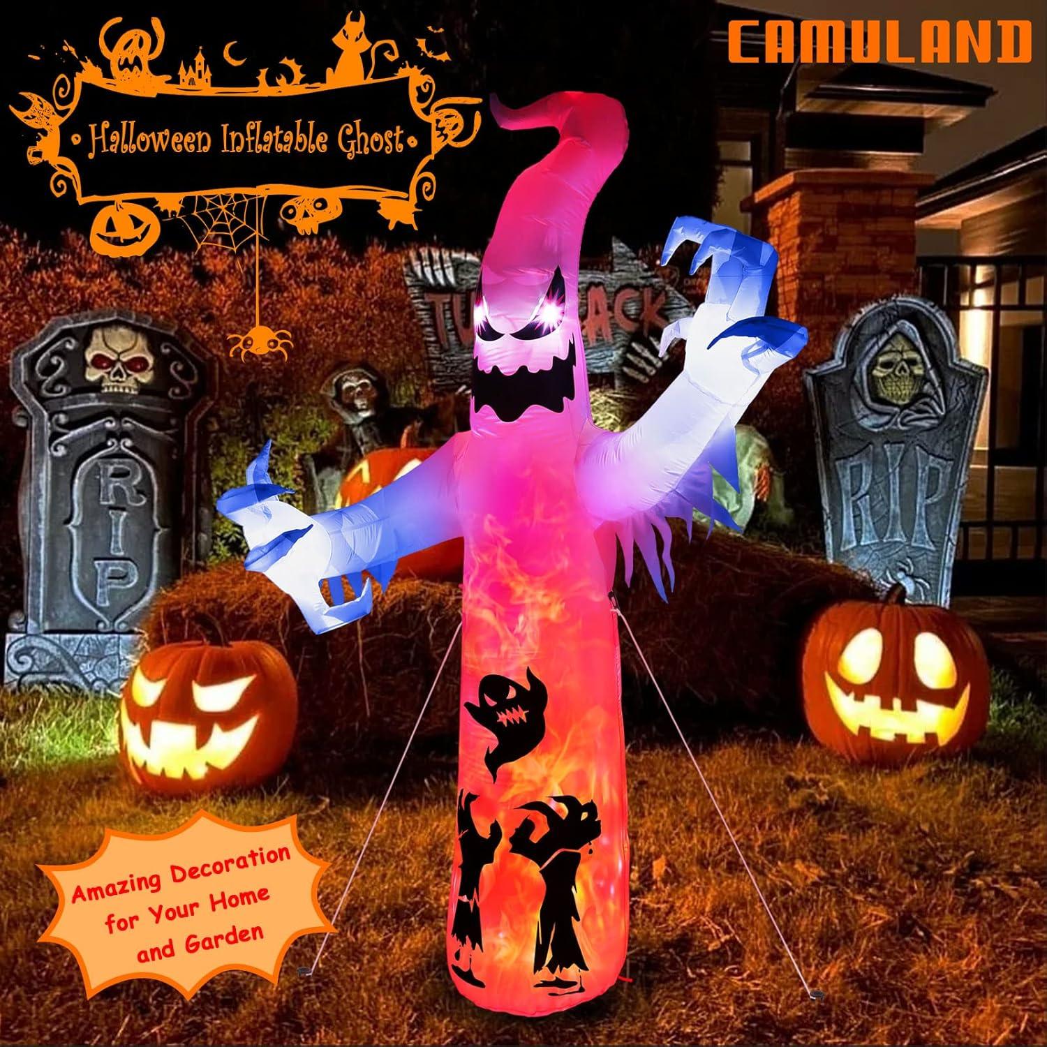imageHalloween Inflatable Ghost CAMULAND 8 FT Halloween White Ghost Inflatable Outdoor Decoration with Builtin Color Changing LED Lights Great for Backyards Gardens and Lawns8FT White Ghost