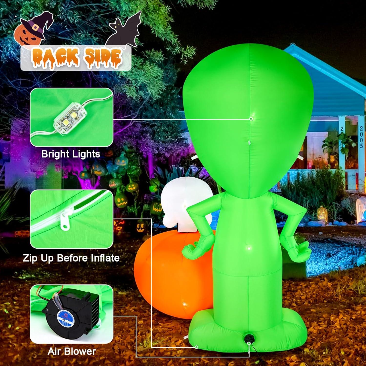 imageHalloween Inflatable Ghost CAMULAND 8 FT Halloween White Ghost Inflatable Outdoor Decoration with Builtin Color Changing LED Lights Great for Backyards Gardens and Lawns68FT ETSkull