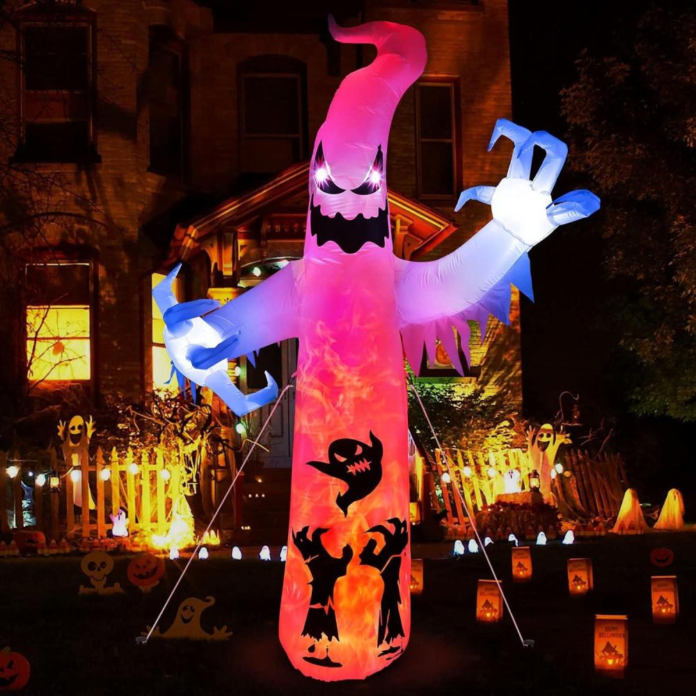 imageHalloween Inflatable Ghost CAMULAND 8 FT Halloween White Ghost Inflatable Outdoor Decoration with Builtin Color Changing LED Lights Great for Backyards Gardens and Lawns8FT White Ghost
