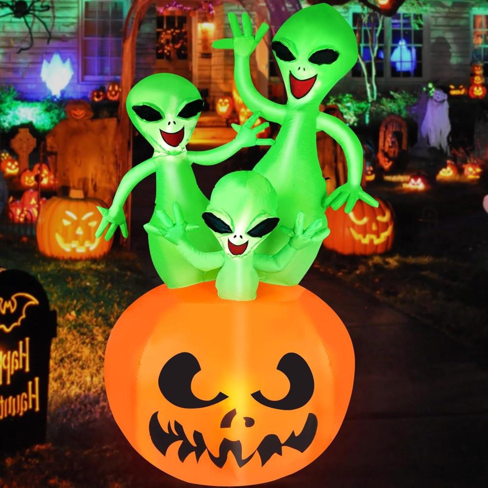 imageHalloween Inflatable Ghost CAMULAND 8 FT Halloween White Ghost Inflatable Outdoor Decoration with Builtin Color Changing LED Lights Great for Backyards Gardens and Lawns6FT Alien
