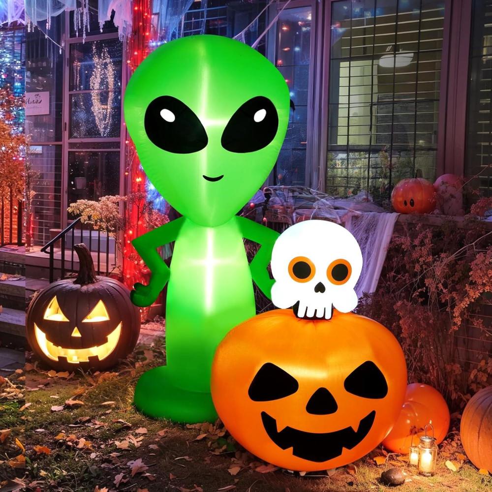 imageHalloween Inflatable Ghost CAMULAND 8 FT Halloween White Ghost Inflatable Outdoor Decoration with Builtin Color Changing LED Lights Great for Backyards Gardens and Lawns68FT ETSkull