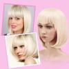 imageAGPTEK 13 Inches Straight Heat Resistant Short Bob Hair Wigs with Flat Bangs for Women Cosplay Daily Party  BlackBeige White