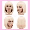 imageAGPTEK 13 Inches Straight Heat Resistant Short Bob Hair Wigs with Flat Bangs for Women Cosplay Daily Party  BlackBeige White