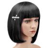 imageAGPTEK 13 Inches Straight Heat Resistant Short Bob Hair Wigs with Flat Bangs for Women Cosplay Daily Party  BlackBlack