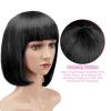 imageAGPTEK 13 Inches Straight Heat Resistant Short Bob Hair Wigs with Flat Bangs for Women Cosplay Daily Party  BlackBlack