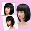imageAGPTEK 13 Inches Straight Heat Resistant Short Bob Hair Wigs with Flat Bangs for Women Cosplay Daily Party  BlackBlack
