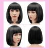 imageAGPTEK 13 Inches Straight Heat Resistant Short Bob Hair Wigs with Flat Bangs for Women Cosplay Daily Party  BlackBlack