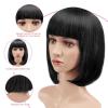 imageAGPTEK 13 Inches Straight Heat Resistant Short Bob Hair Wigs with Flat Bangs for Women Cosplay Daily Party  BlackBlack