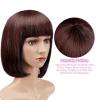 imageAGPTEK 13 Inches Straight Heat Resistant Short Bob Hair Wigs with Flat Bangs for Women Cosplay Daily Party  BlackDark Brown