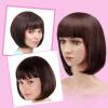 imageAGPTEK 13 Inches Straight Heat Resistant Short Bob Hair Wigs with Flat Bangs for Women Cosplay Daily Party  BlackDark Brown
