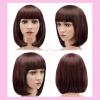 imageAGPTEK 13 Inches Straight Heat Resistant Short Bob Hair Wigs with Flat Bangs for Women Cosplay Daily Party  BlackDark Brown