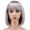 imageAGPTEK 13 Inches Straight Heat Resistant Short Bob Hair Wigs with Flat Bangs for Women Cosplay Daily Party  BlackGrey