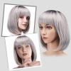 imageAGPTEK 13 Inches Straight Heat Resistant Short Bob Hair Wigs with Flat Bangs for Women Cosplay Daily Party  BlackGrey