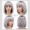 imageAGPTEK 13 Inches Straight Heat Resistant Short Bob Hair Wigs with Flat Bangs for Women Cosplay Daily Party  BlackGrey