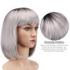 imageAGPTEK 13 Inches Straight Heat Resistant Short Bob Hair Wigs with Flat Bangs for Women Cosplay Daily Party  BlackGrey