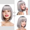 imageAGPTEK 13 Inches Straight Heat Resistant Short Bob Hair Wigs with Flat Bangs for Women Cosplay Daily Party  BlackGrey