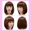 imageAGPTEK 13 Inches Straight Heat Resistant Short Bob Hair Wigs with Flat Bangs for Women Cosplay Daily Party  BlackLight Brown