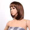 imageAGPTEK 13 Inches Straight Heat Resistant Short Bob Hair Wigs with Flat Bangs for Women Cosplay Daily Party  BlackLight Brown