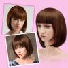 imageAGPTEK 13 Inches Straight Heat Resistant Short Bob Hair Wigs with Flat Bangs for Women Cosplay Daily Party  BlackLight Brown