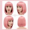 imageAGPTEK 13 Inches Straight Heat Resistant Short Bob Hair Wigs with Flat Bangs for Women Cosplay Daily Party  BlackPink