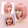imageAGPTEK 13 Inches Straight Heat Resistant Short Bob Hair Wigs with Flat Bangs for Women Cosplay Daily Party  BlackPink