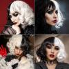 imageAGPTEK Cosplay Synthetic Wavy Wigs 126inch Black and White Wig Cruella Deville Wig Heat Resistant Fiber Soft and Smooth Texture Wig Perfect for Halloween WigCosplay and Festive Decorations