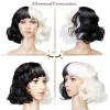 imageAGPTEK Cosplay Synthetic Wavy Wigs 126inch Black and White Wig Cruella Deville Wig Heat Resistant Fiber Soft and Smooth Texture Wig Perfect for Halloween WigCosplay and Festive Decorations