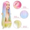 imageAGPTEK Full Long Curly Wavy Rainbow Hair Wig Heat Resistant Wig for Music Festival Theme Parties Wedding Concerts Dating Cosplay ampamp MoreLong Straight Wig