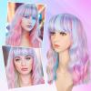 imageAGPTEK Wig Synthetic Wig for Women Wavy Colored Realistic Wig with Bangs Great for Party Cosplay DailyUse and Festivals Blonde 137inchMulticolor