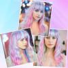imageAGPTEK Wig Synthetic Wig for Women Wavy Colored Realistic Wig with Bangs Great for Party Cosplay DailyUse and Festivals Blonde 137inchMulticolor