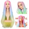 imageAGPTEK Full Long Curly Wavy Rainbow Hair Wig Heat Resistant Wig for Music Festival Theme Parties Wedding Concerts Dating Cosplay ampamp MoreLong Straight Wig