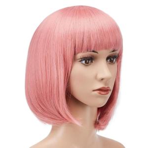 imageAGPTEK 13 Inches Straight Heat Resistant Short Bob Hair Wigs with Flat Bangs for Women Cosplay Daily Party  BlackPink