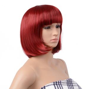 imageAGPTEK 13 Inches Straight Heat Resistant Short Bob Hair Wigs with Flat Bangs for Women Cosplay Daily Party  BlackRed