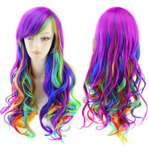 imageAGPTEK 275 Inches Full Long Curly Wavy Rainbow Hair Wig for Costume Cosplay Party Halloween  Harajuku Lolita Style Heat ResistantDazzle Color