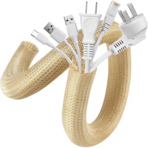 imageAGPTEK Cable Sleeve Cover 10ft  45 inch Desk Cord Organizer Cable Hider Home Office Wire Management Computer TV Wire Loom Tubing Pet Proof Cord Protector from Cat Dog Chewing BlackWood Color
