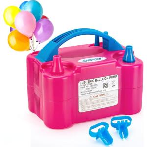 imageAGPTEK Electric Air Balloon Pump 110V 600W Rose Red Portable Dual Nozzle InflatorBlower for Party DecorationARose Red