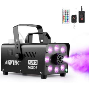 imageAGPTEK Fog Machine Smoke Machine with 13 Colorful LED Lights Effect Auto Mode 2000CFM Fog with 1 Wired Receiver and 2 Wireless Remote Controls Perfect for Wedding Halloween Party and Stage Effect