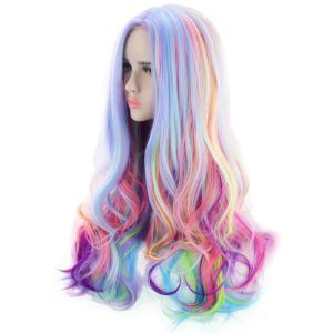 imageAGPTEK Full Long Curly Wavy Rainbow Hair Wig Heat Resistant Wig for Music Festival Theme Parties Wedding Concerts Dating Cosplay ampamp MoreLong Curly Wig