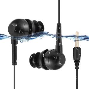 imageAGPTEK IPX8 Waterproof inEar Earphones Coiled Cable Swimming Earbuds with Stereo Audio Extension Cable WiredBlack