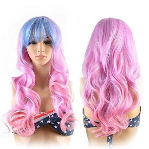imageAGPTEK Image Long Full Curly Wavy MultiColor Lolita Halloween Wigs for Women Cosplay Costume Party with Wig Cap Comb and Rubber Band  Light Blue Pink