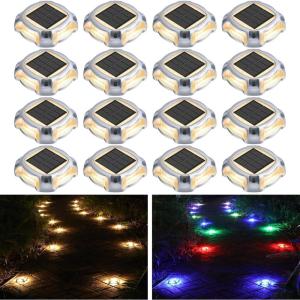 imageAGPTEK Metal MultiColors In 1 Solar Driveway Lights Outdoor 10 Pack Aluminum RGB Deck Dock Marine LED Solar Powered Waterproof Decorative Marker Security Light for Garden Yard Step Sidewalk Path16 Pack
